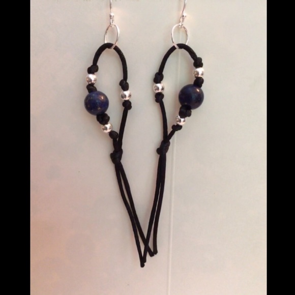 Hand Crafted Jewelry - HAND CRAFTED Blue Lapis Beads and Sterling Beads Black Satin Sterling Earrings